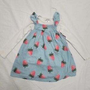 Strawberry Jumper Dress By Old Navy With Long-Sleeve Ribbed Thermal, Size 2T